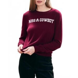NEW JUMPER1234 cashmere wool kiss a cowboy crew sweater in burgundy and cream